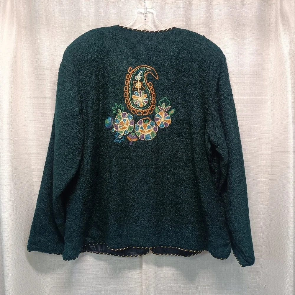 Alex Kin Women 1X Green Embroidered Paisley Floral Boucle Jacket NWT Vtg 90s
